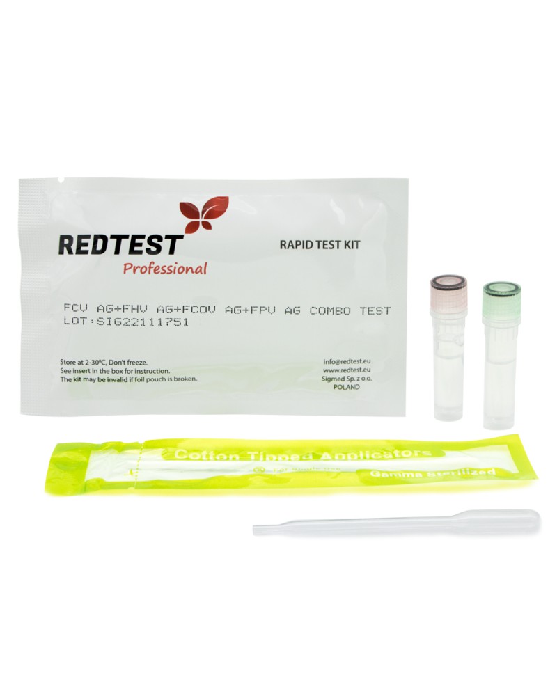 Test diagnostyczny Redtest na koci kalciwirus FCV+herpeswirus FHV+ koronawirus FCoV+panleukopenia FPV