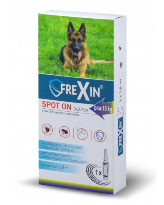 Krople na pchły kleszcze ektopasożyty dla psów pow.15 kg Frexin Spot-On 1,8 ml
