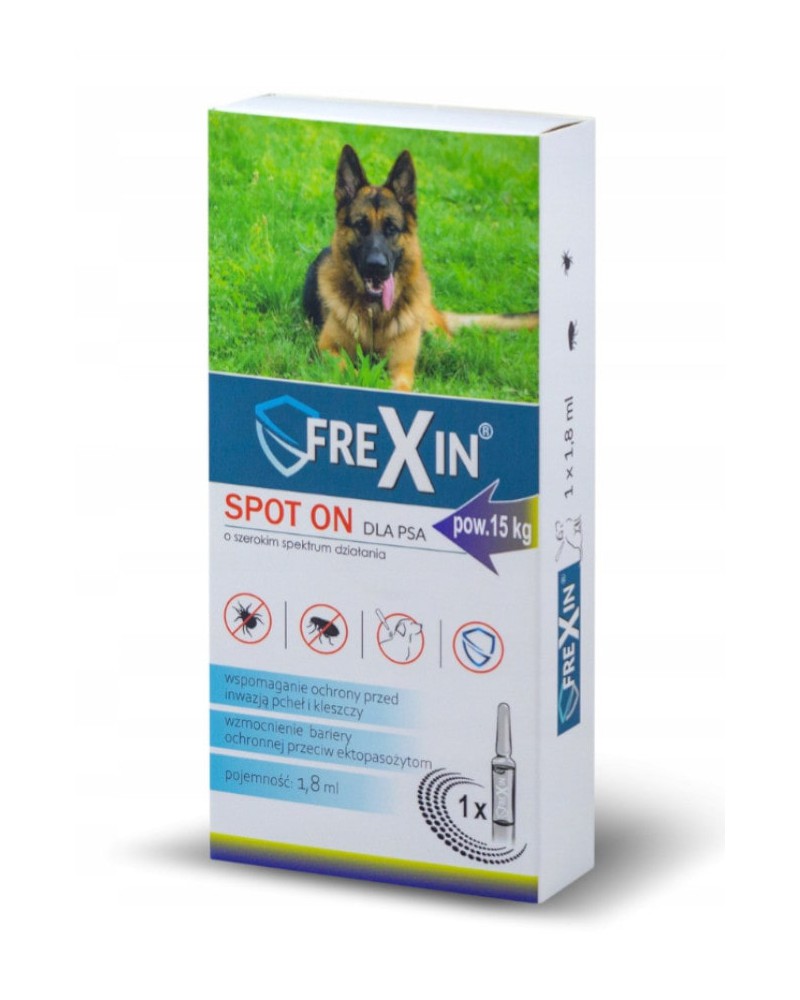 Krople na pchły kleszcze ektopasożyty dla psów pow.15 kg Frexin Spot-On 1,8 ml