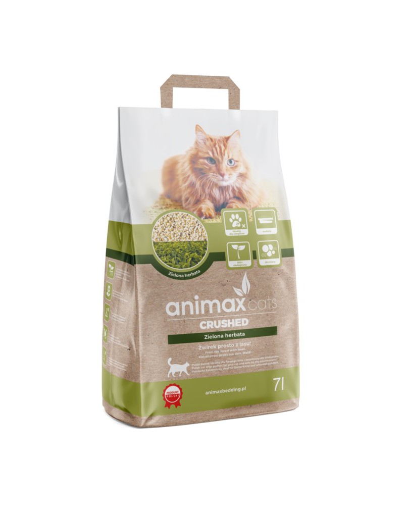 Żwirek z trocin iglastych Animax Cats Crushed zielona herbata, zbrylający