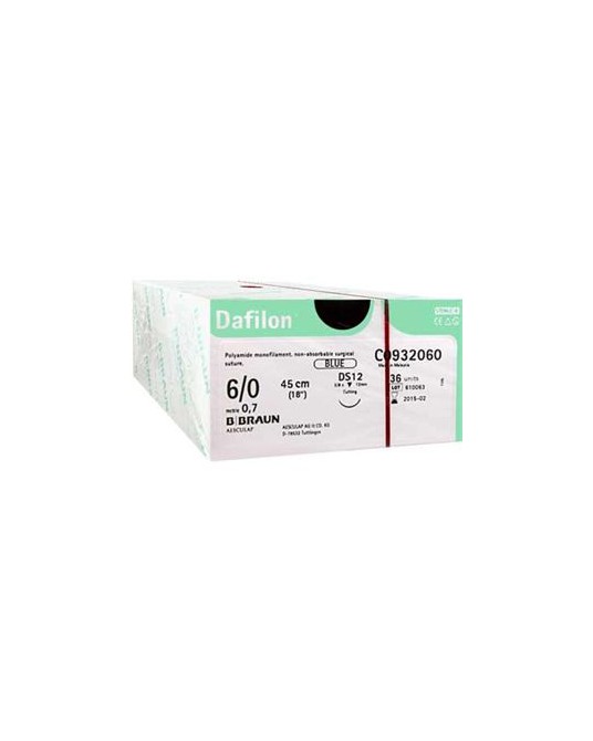 Dafilon 6/0 45cm igła 12mm 3/8 koła odwrotnie tnąca (DS12) 36szt
