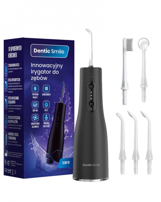 Irygator do zębów bezprzewodowy dentystyczny 10 dysz czarny