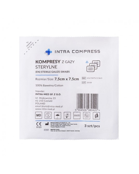Kompresy gazowe sterylne Intra Compress 17n/8w, blister 3 szt.