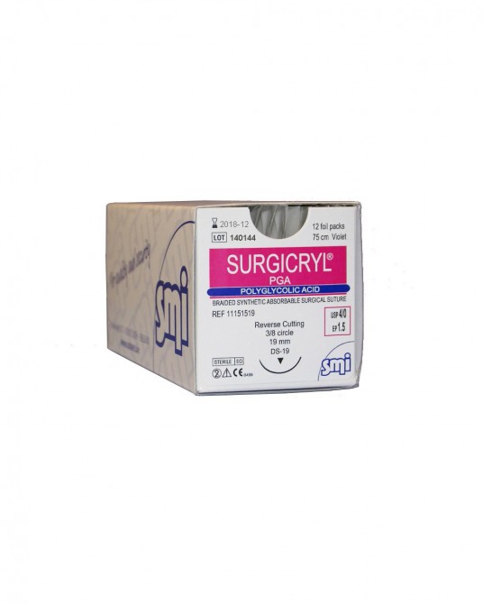 Surgicryl multifilament fioletowy z igłą odwrotnie tnącą (3/8 koła) USP 1, DS 36, 75 cm do 31.07.2026