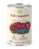Karma dla psa pełnoporcjowa Fit4Pets dzik z jagodami 400g