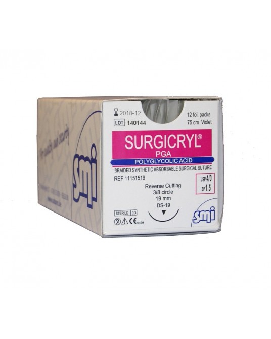 Surgicryl multifilament fioletowy DS 40, USP 2 z igłą odwrotnie tnącą (3/8 koła) do 31.10.2026