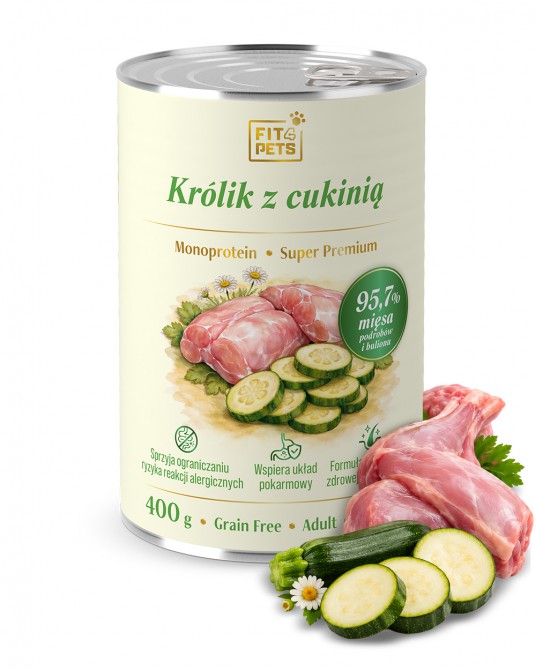 Karma dla psa pełnoporcjowa Fit4Pets królik z cukinią 400g